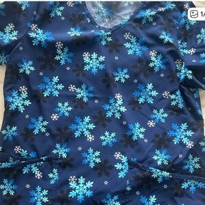 Scrubstar Blue Snowflake Pattern Scrub Top